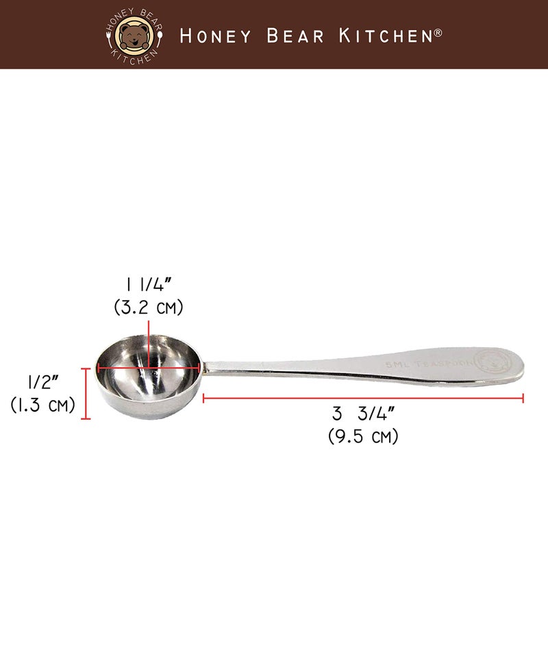 Honey Bear Kitchen 5 ml Teaspoon Measuring Scoop Spoons, Polished Stainless Steel, Set of 2 - Image 3